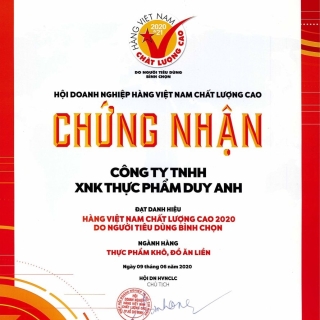 Giấy chứng nhận HVNCLC 2020 